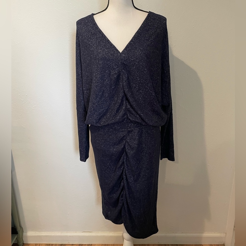 VENUS Casual Long Sleeve V Neck Dress Blue XL